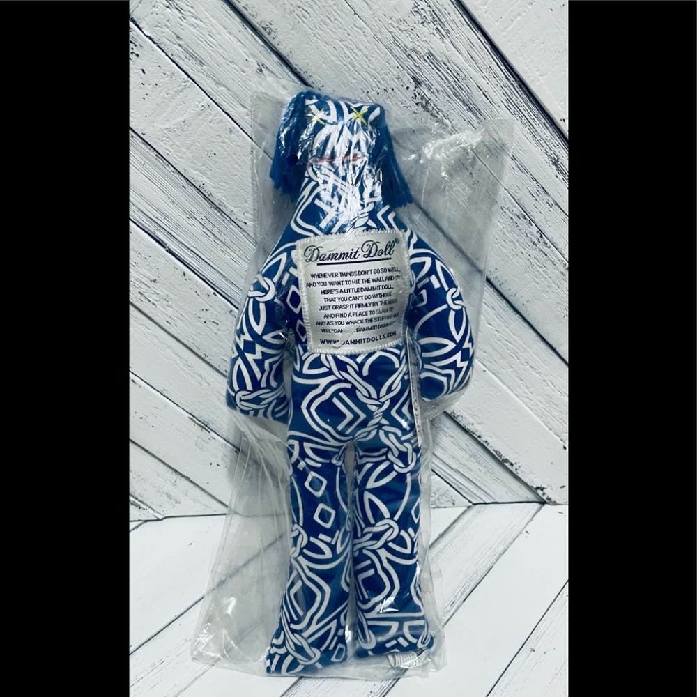 Blue white Dammit Doll stress relief